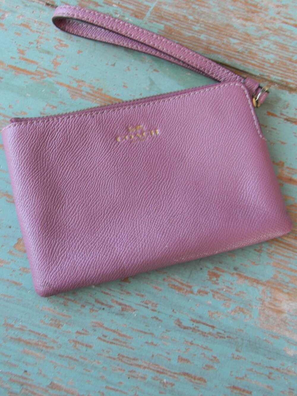 Coach 58032 Corner Zip Wristlet Crossgrain Leather MAUVE PURPLE Wallet Clutch